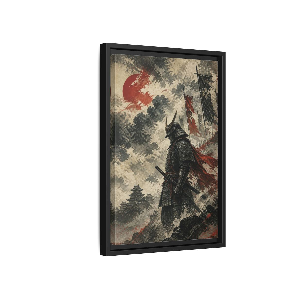 Side Mockup 6. Japanese Samurai Sentinel shown as framed canvas print