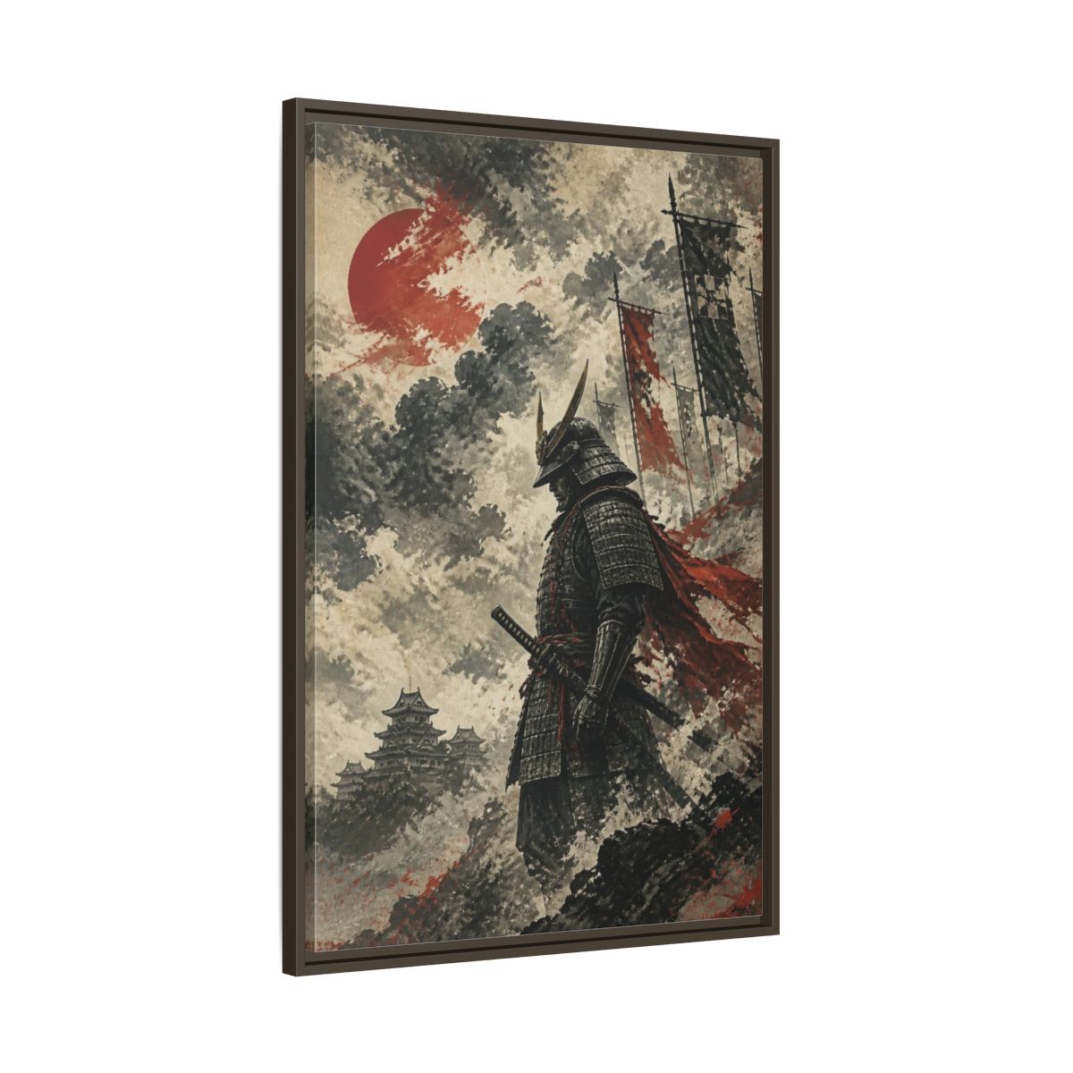 Main Mockup. Japanese Samurai Sentinel shown as framed canvas print