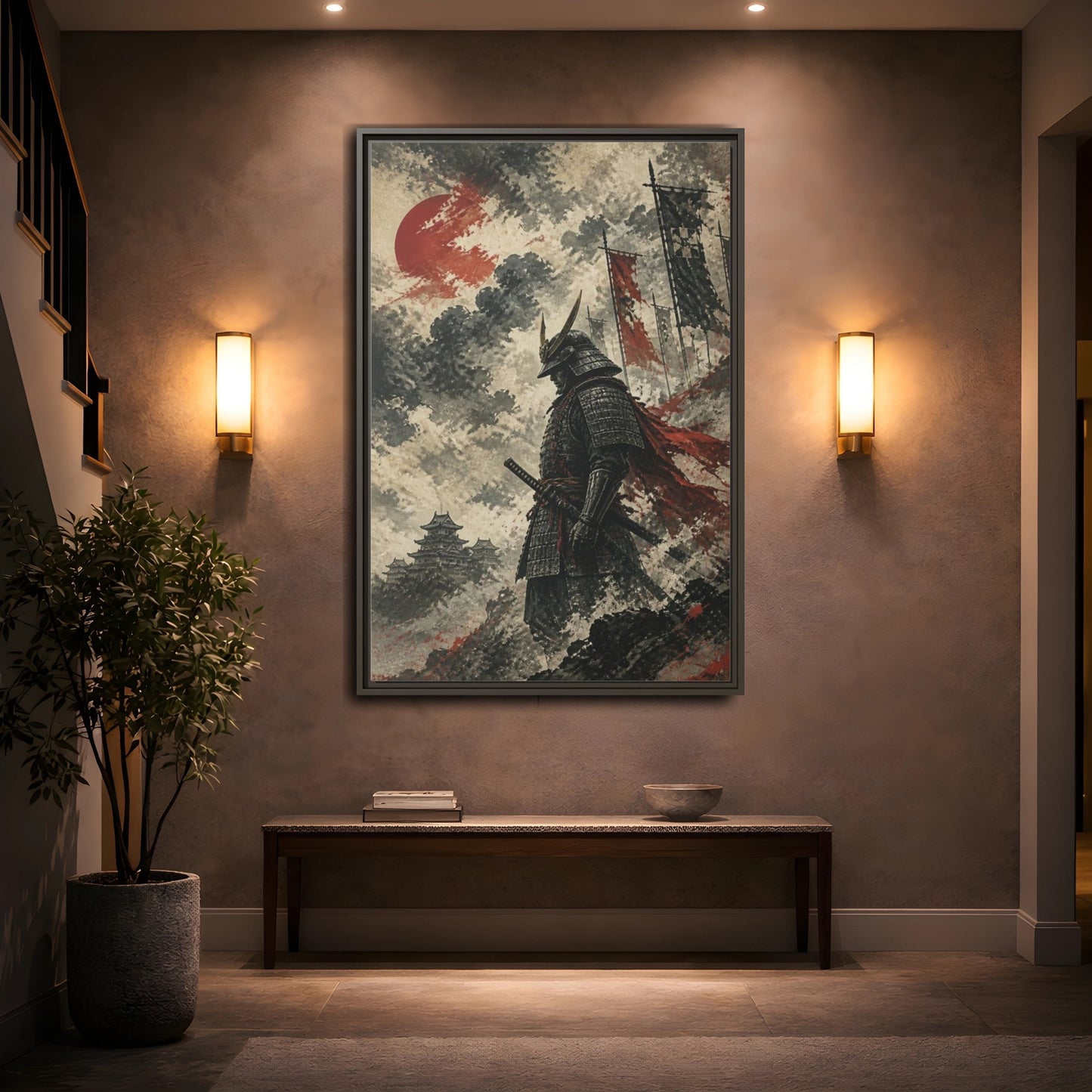Mockup 2. Japanese Samurai Sentinel shown as framed canvas print