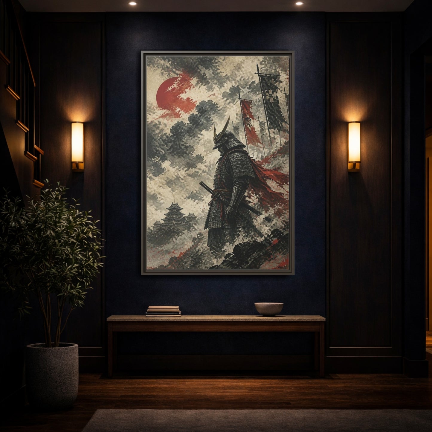 Mockup 4. Japanese Samurai Sentinel shown as framed canvas print