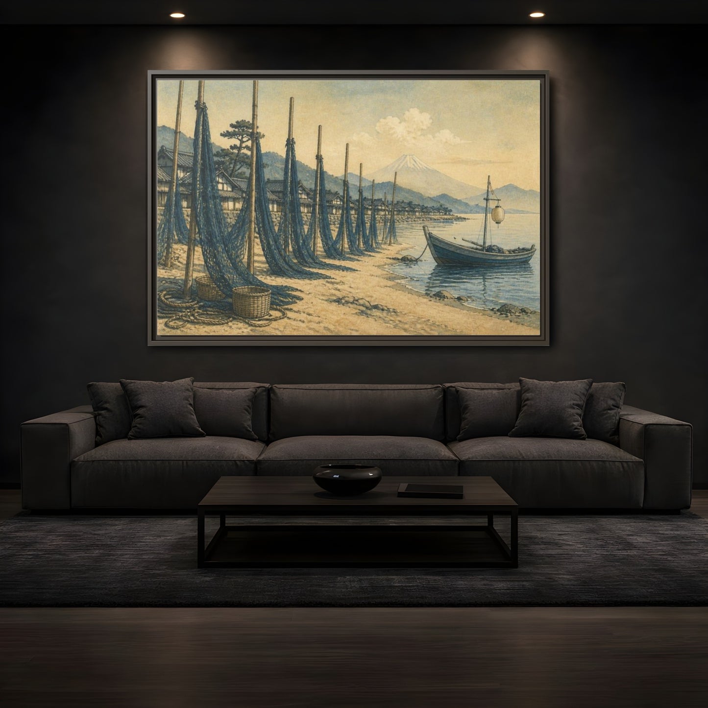 Mockup 3. Japanese Seaside Fishing Nets shown as framed canvas print