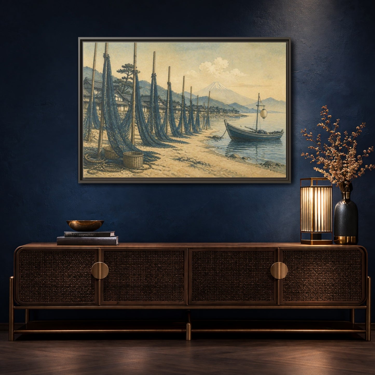 Mockup 4. Japanese Seaside Fishing Nets shown as framed canvas print