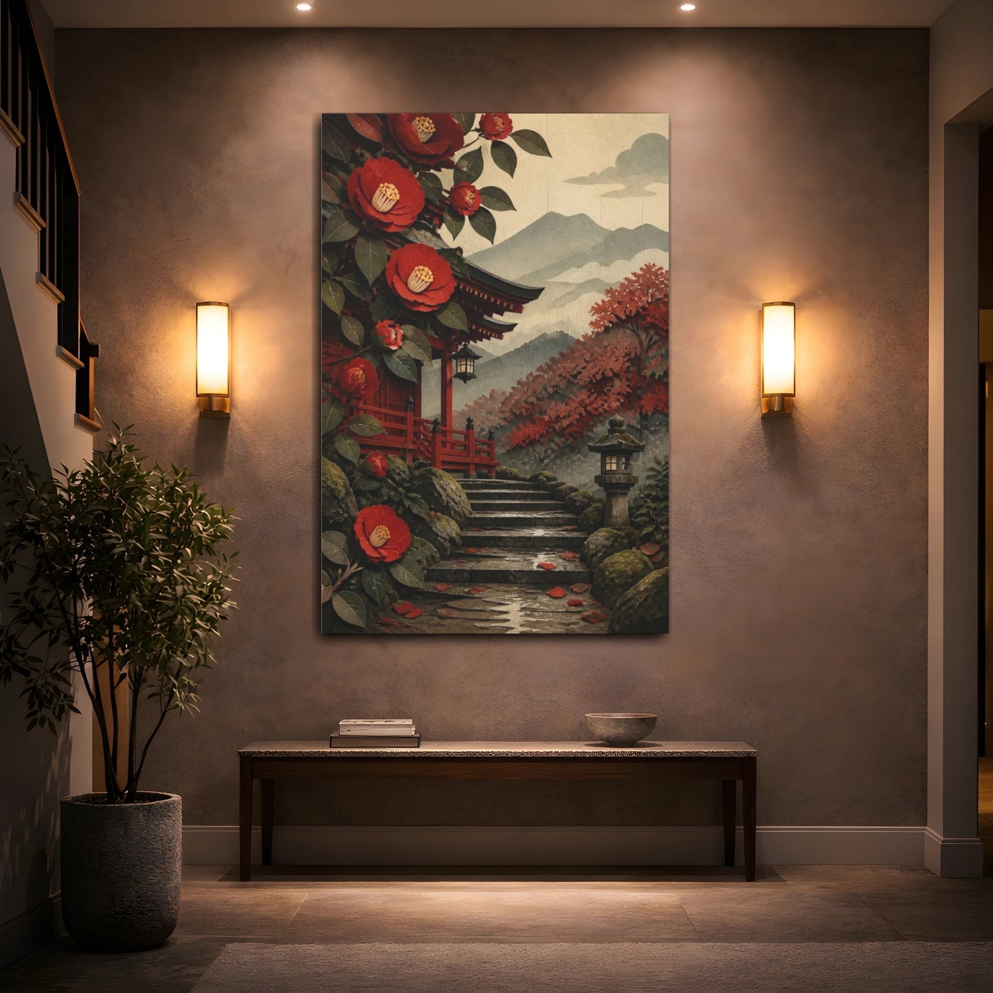 Mockup 2. Japanese Shrine Camellias shown as canvas print