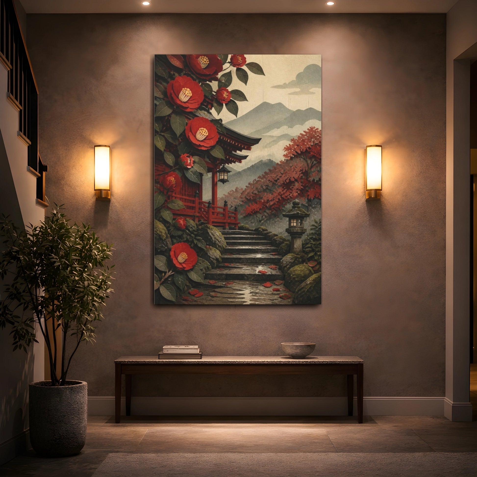 Mockup 2. Japanese Shrine Camellias shown as canvas print
