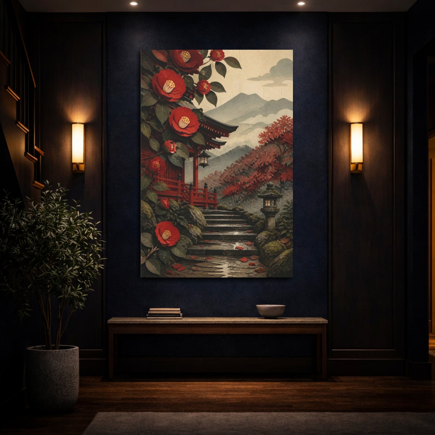 Mockup 4. Japanese Shrine Camellias shown as canvas print
