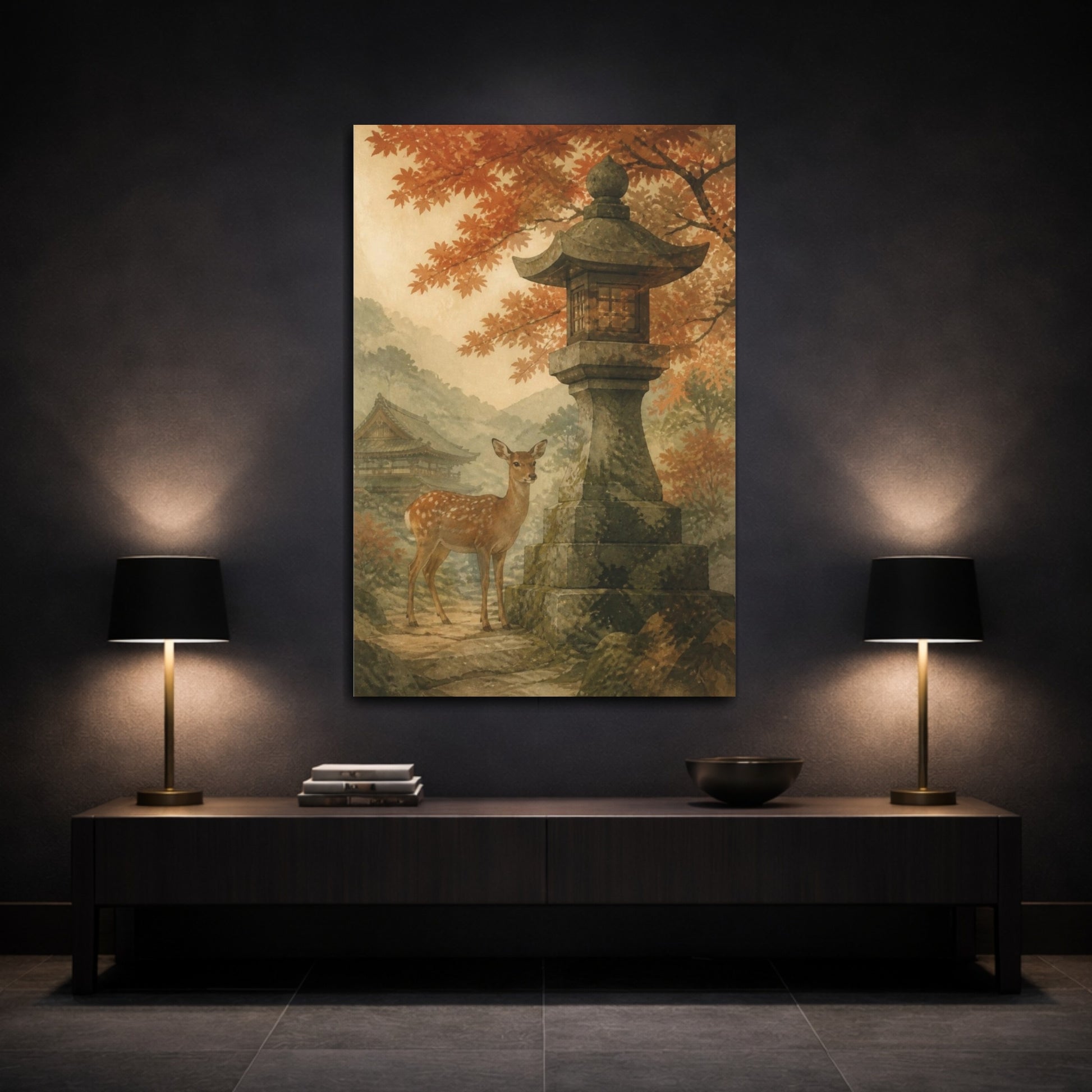 Mockup 3. Japanese Sika Deer Lantern shown as canvas print