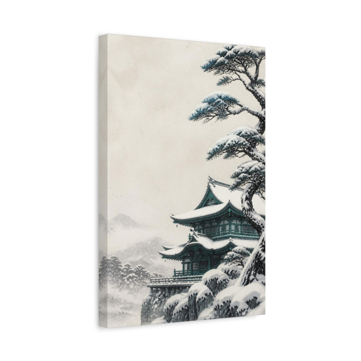 Side Mockup 4. Japanese Snow Temple shown as canvas print