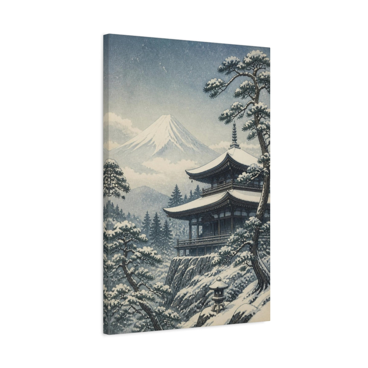 Side Mockup 2. Japanese Snow Temple shown as canvas print