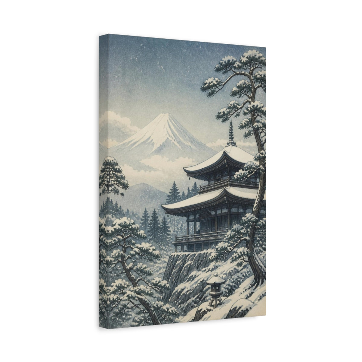 Side Mockup 4. Japanese Snow Temple shown as canvas print