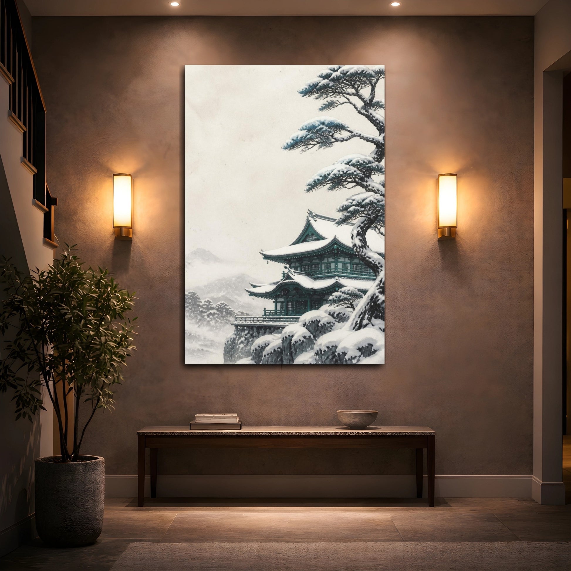 Mockup 2. Japanese Snow Temple shown as canvas print