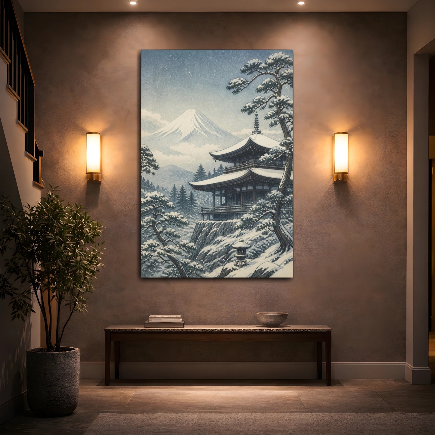 Mockup 2. Japanese Snow Temple shown as canvas print