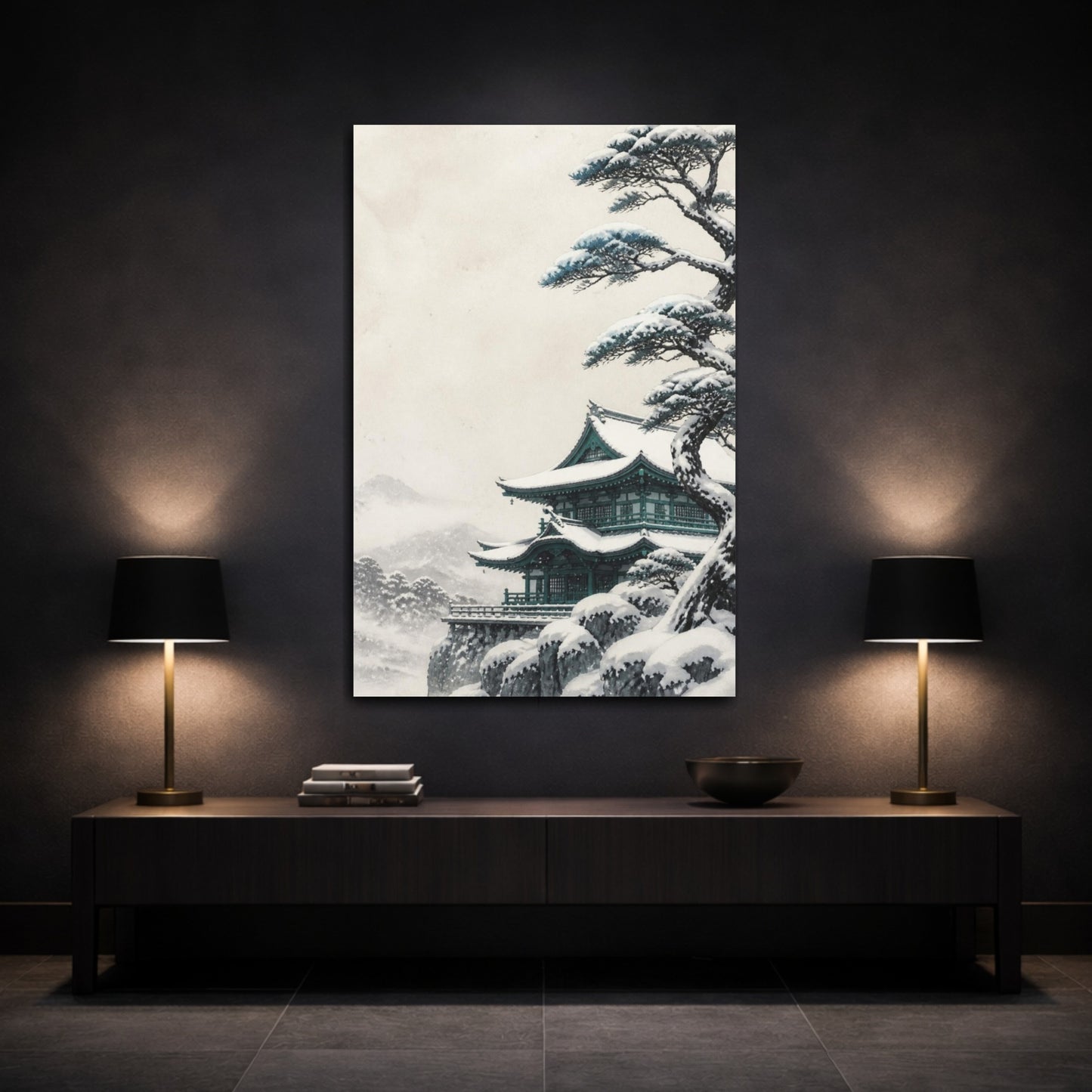 Mockup 3. Japanese Snow Temple shown as canvas print