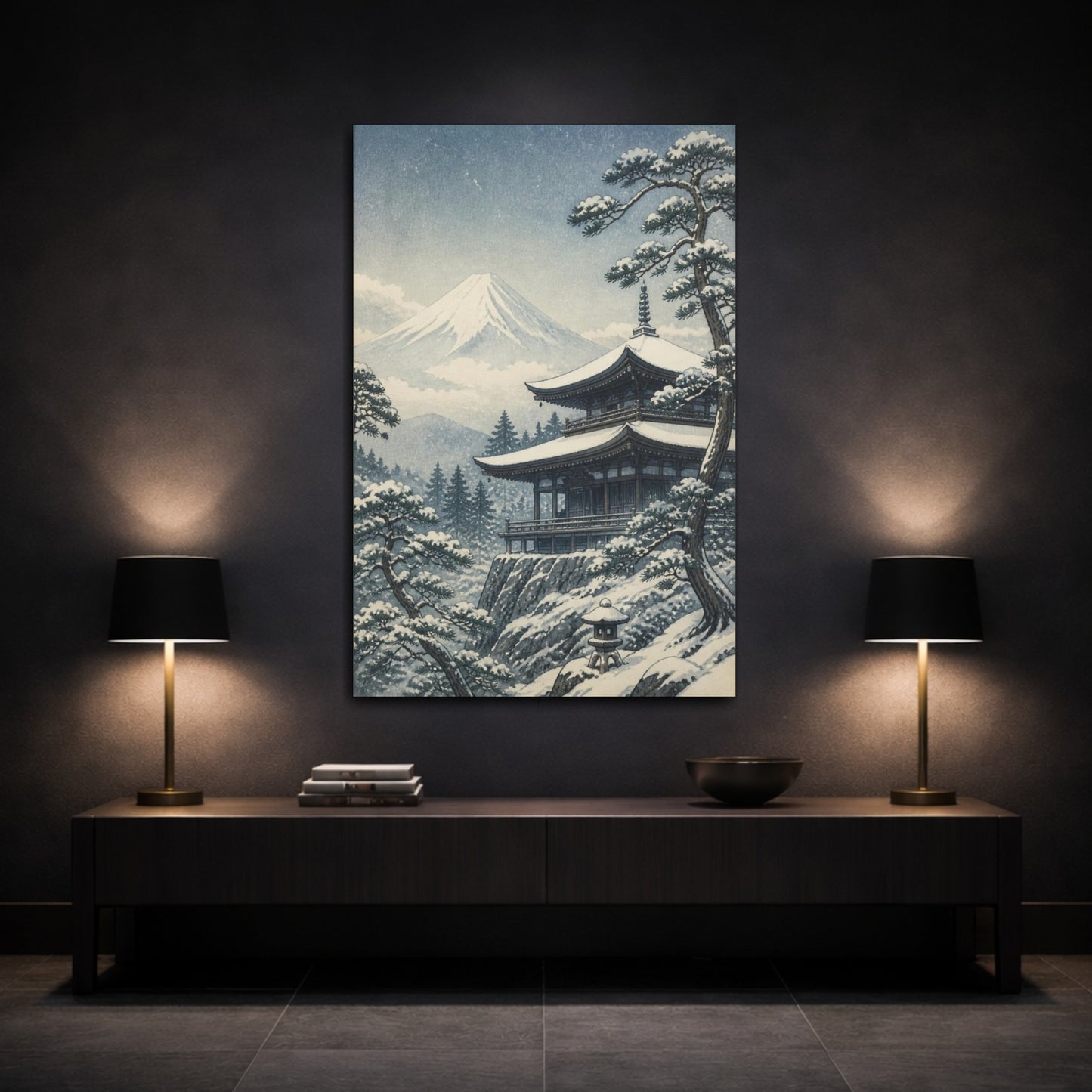 Mockup 3. Japanese Snow Temple shown as canvas print