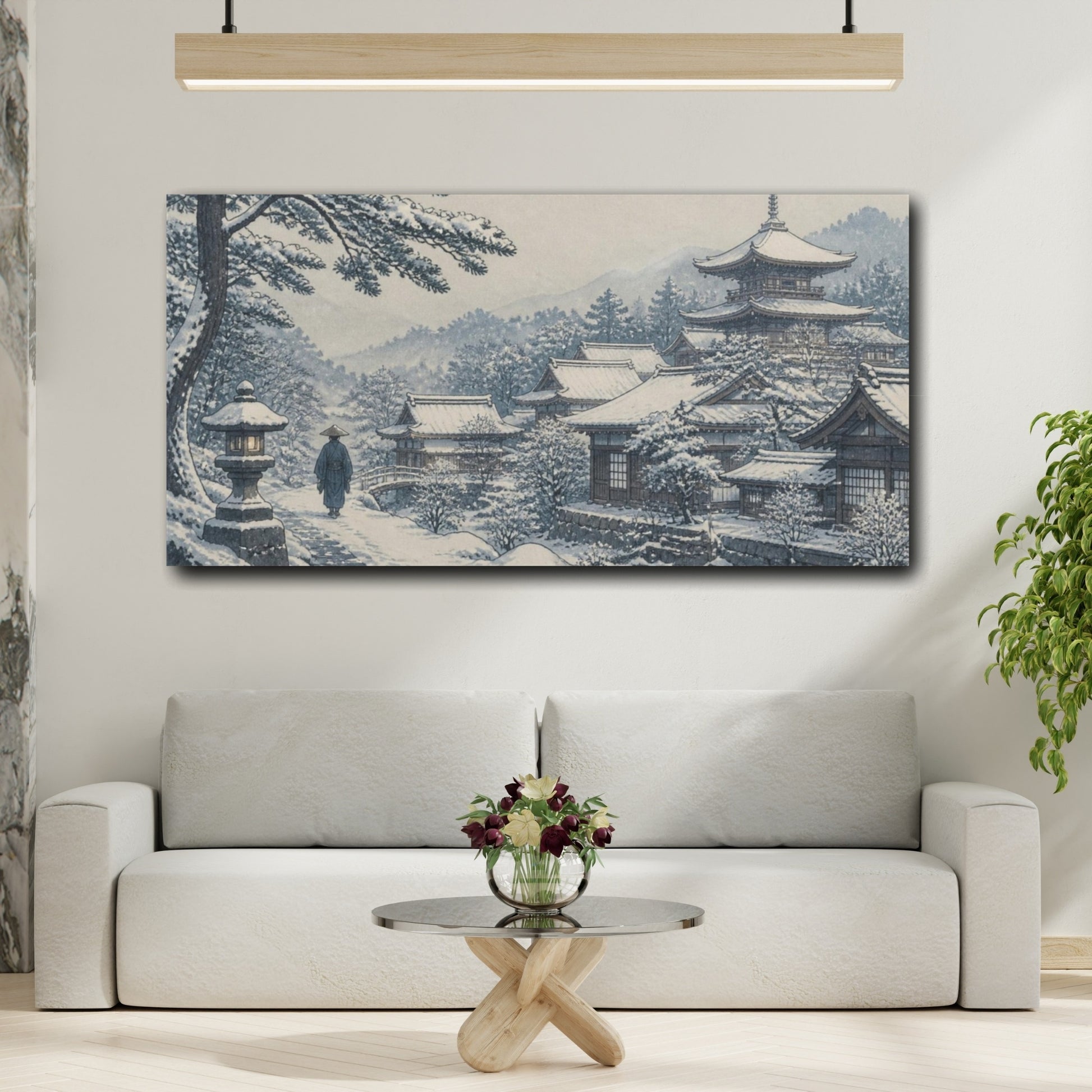 Mockup 2. Japanese Snow Temple Village shown as canvas print
