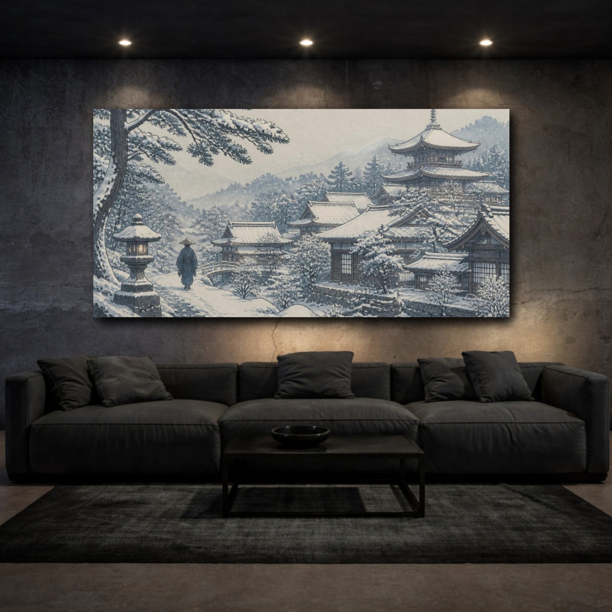Mockup 3. Japanese Snow Temple Village shown as canvas print