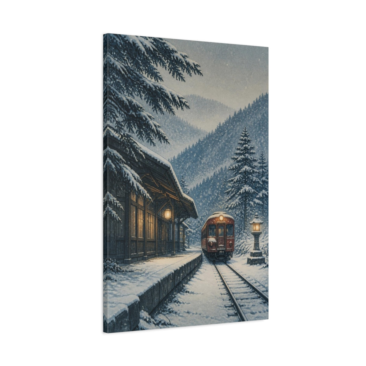Main Mockup. Japanese Snow Train shown as canvas print