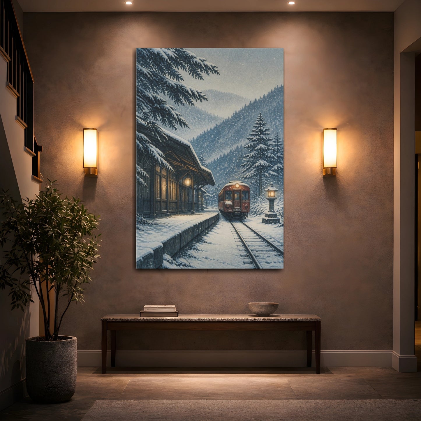 Mockup 2. Japanese Snow Train shown as canvas print