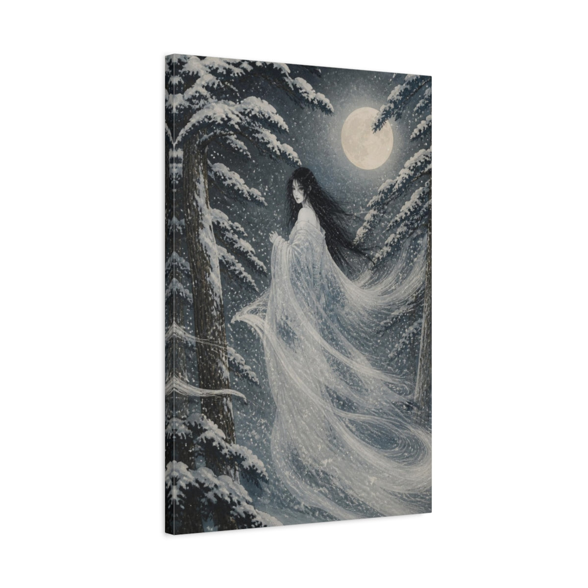 Side Mockup 2. Japanese Snow Woman shown as canvas print
