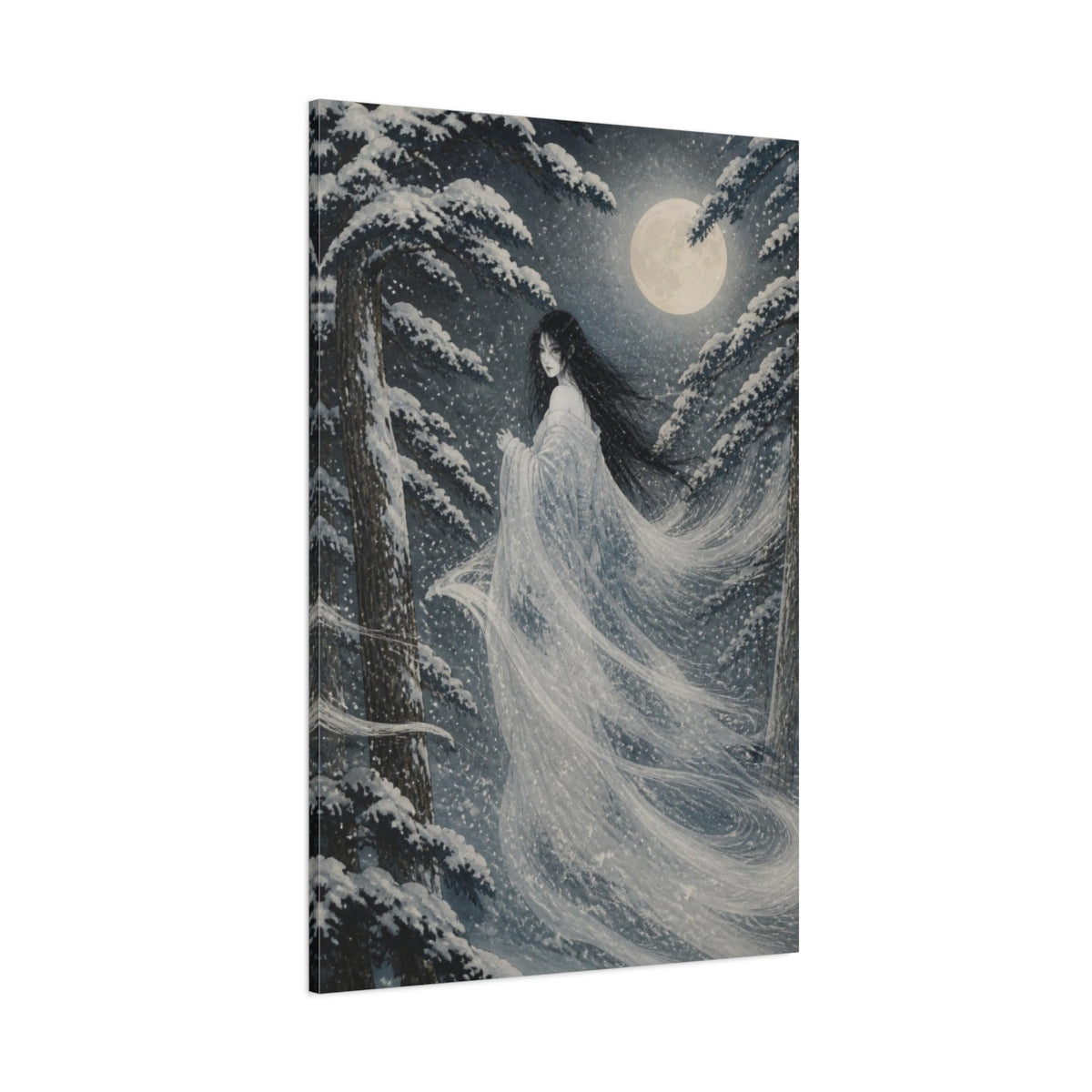 Side Mockup 1. Japanese Snow Woman shown as canvas print