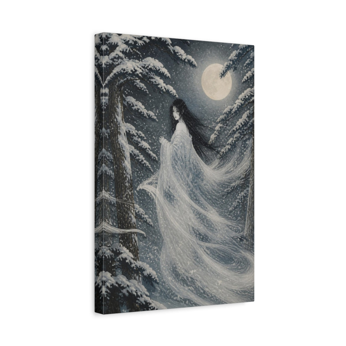 Side Mockup 4. Japanese Snow Woman shown as canvas print
