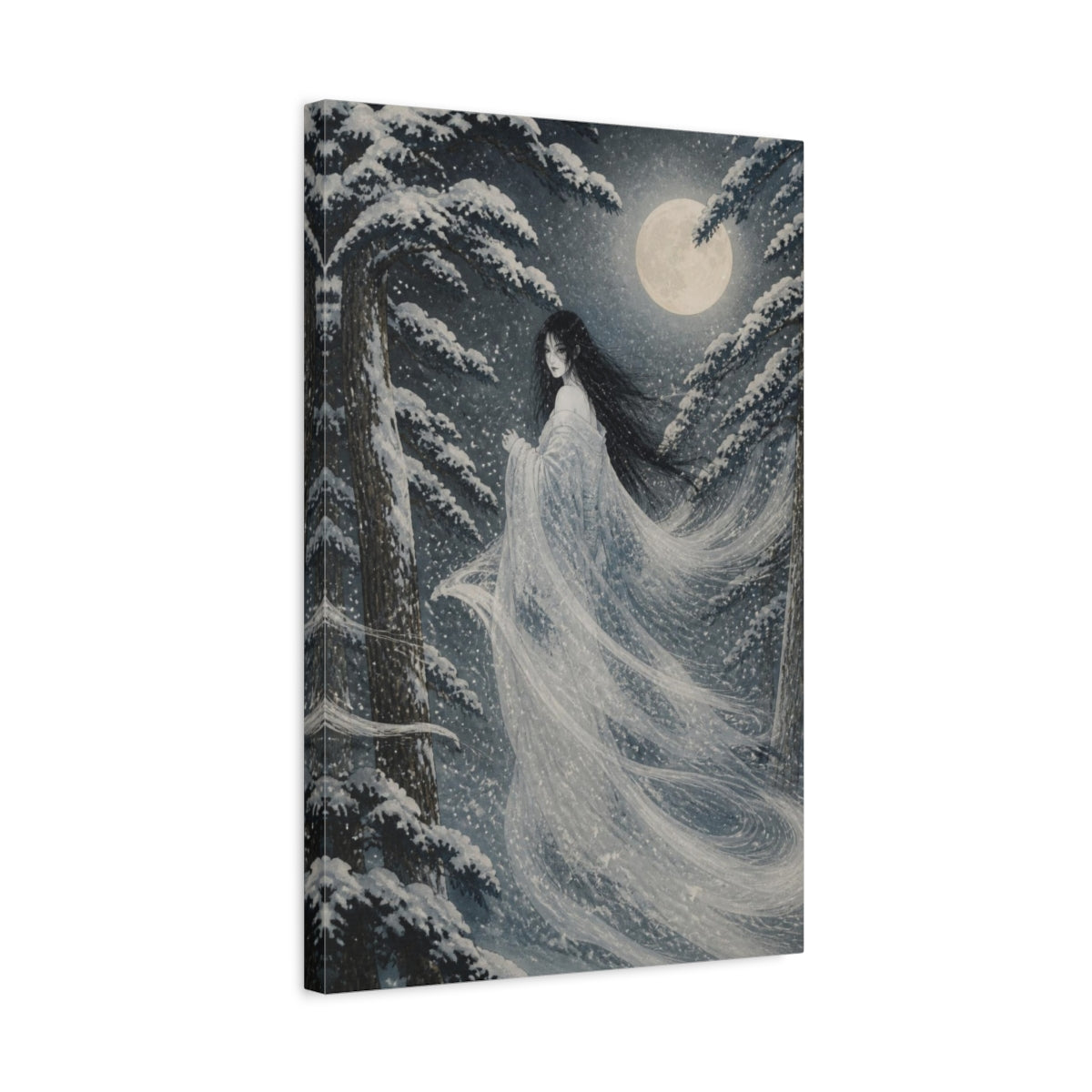 Side Mockup 3. Japanese Snow Woman shown as canvas print