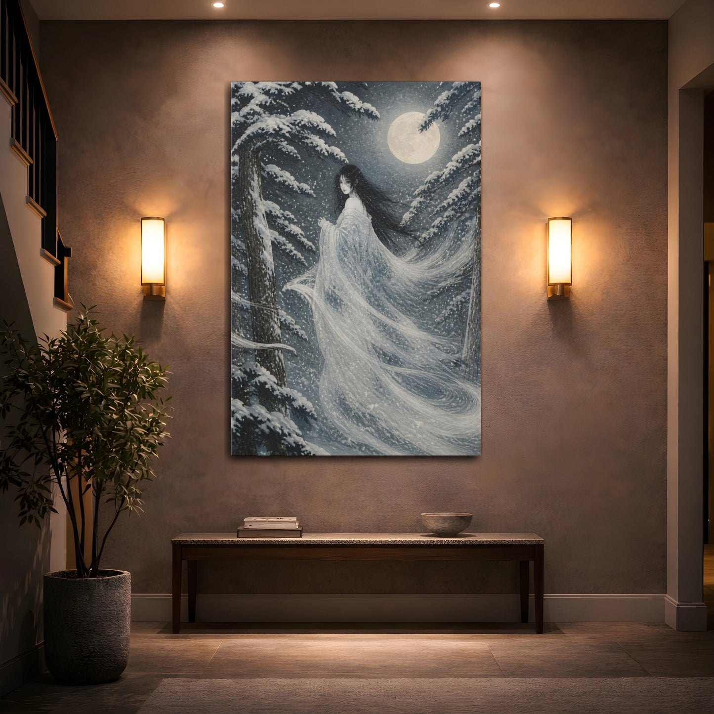 Mockup 2. Japanese Snow Woman shown as canvas print