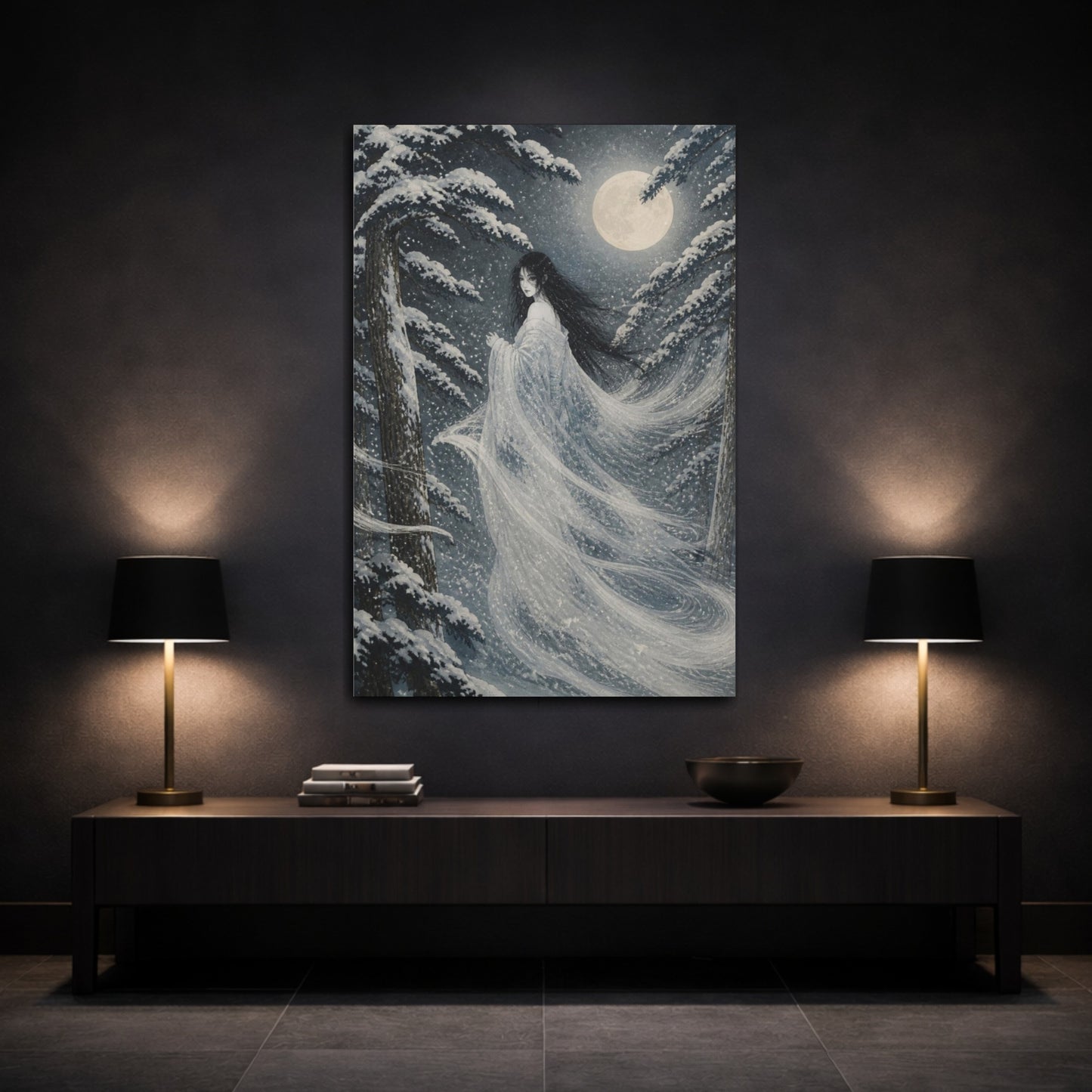 Mockup 3. Japanese Snow Woman shown as canvas print