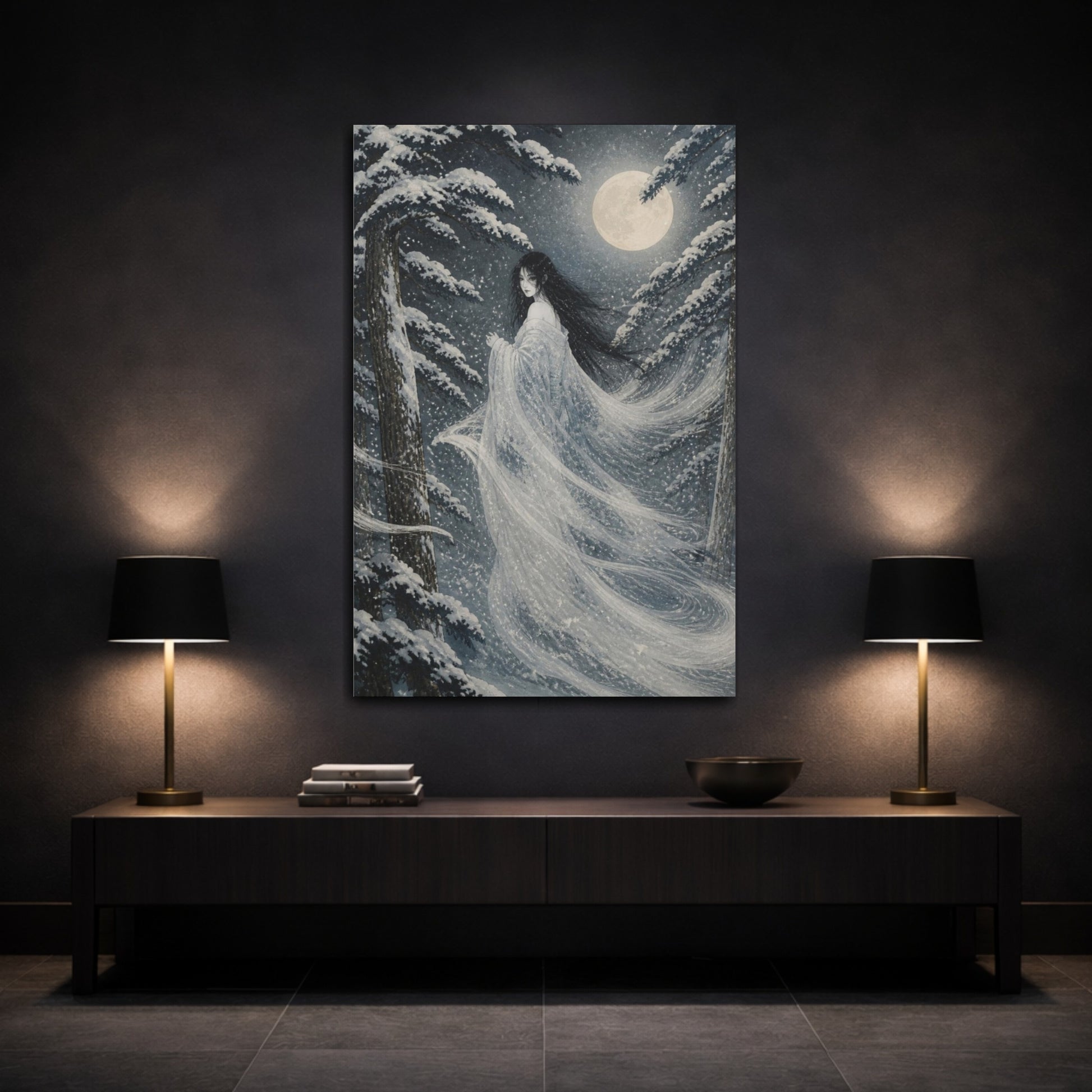 Mockup 3. Japanese Snow Woman shown as canvas print