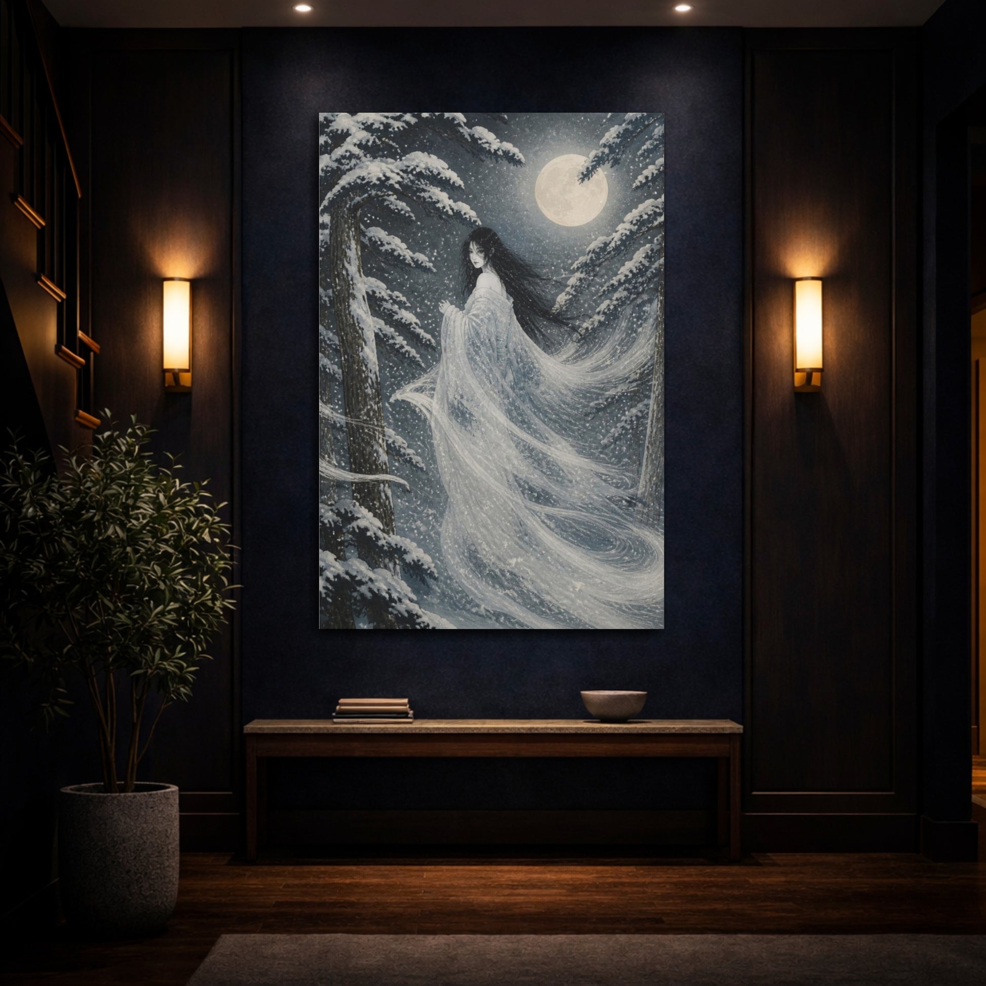 Mockup 4. Japanese Snow Woman shown as canvas print