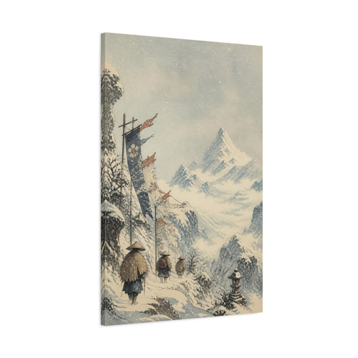 Main Mockup. Japanese Snowy Mountain Pass shown as canvas print