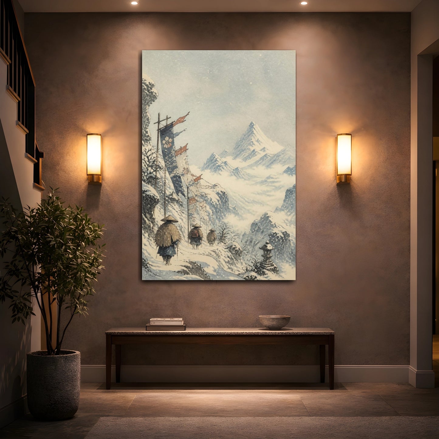 Mockup 2. Japanese Snowy Mountain Pass shown as canvas print