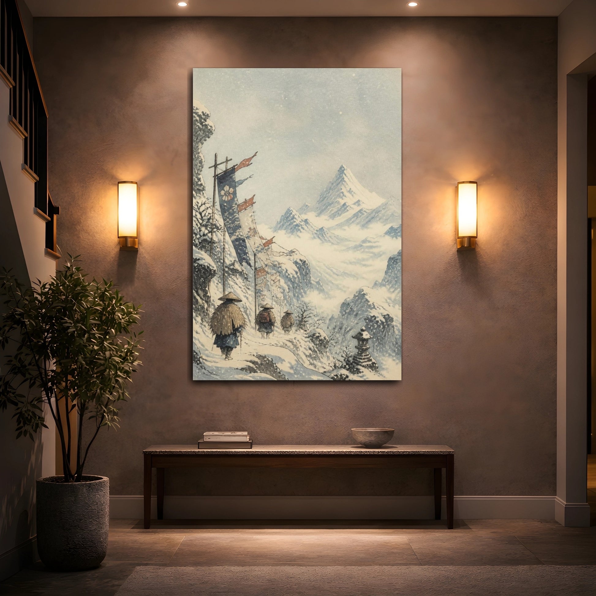 Mockup 2. Japanese Snowy Mountain Pass shown as canvas print