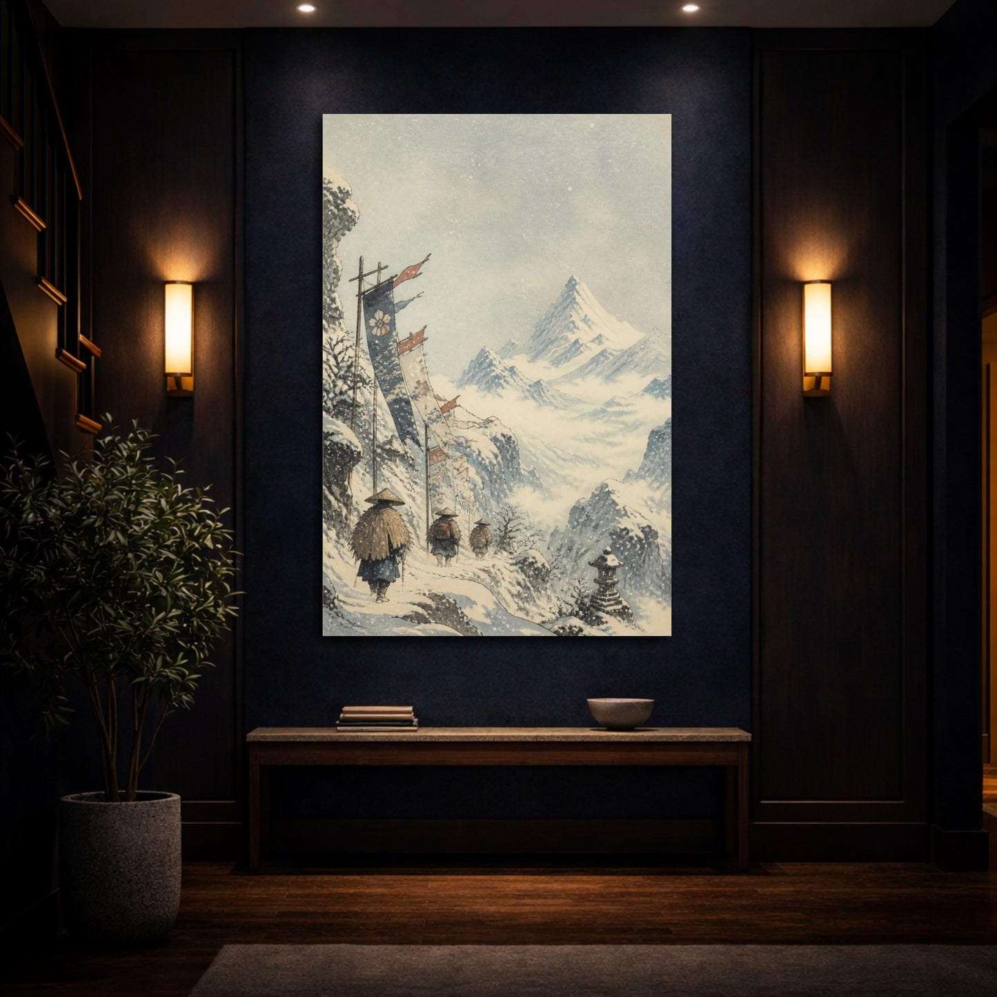 Mockup 4. Japanese Snowy Mountain Pass shown as canvas print