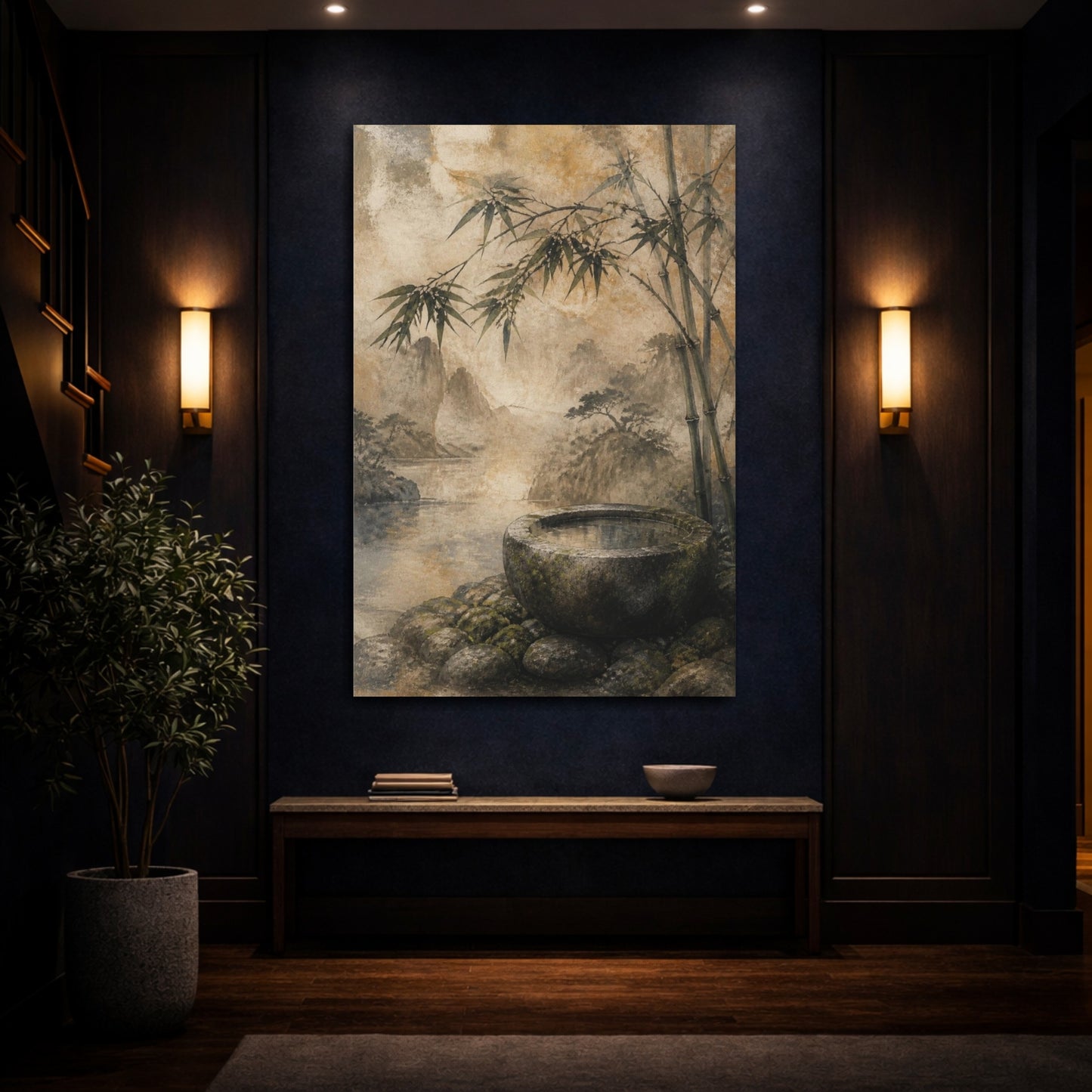 Mockup 4. Japanese Stone Basin With Bamboo shown as canvas print