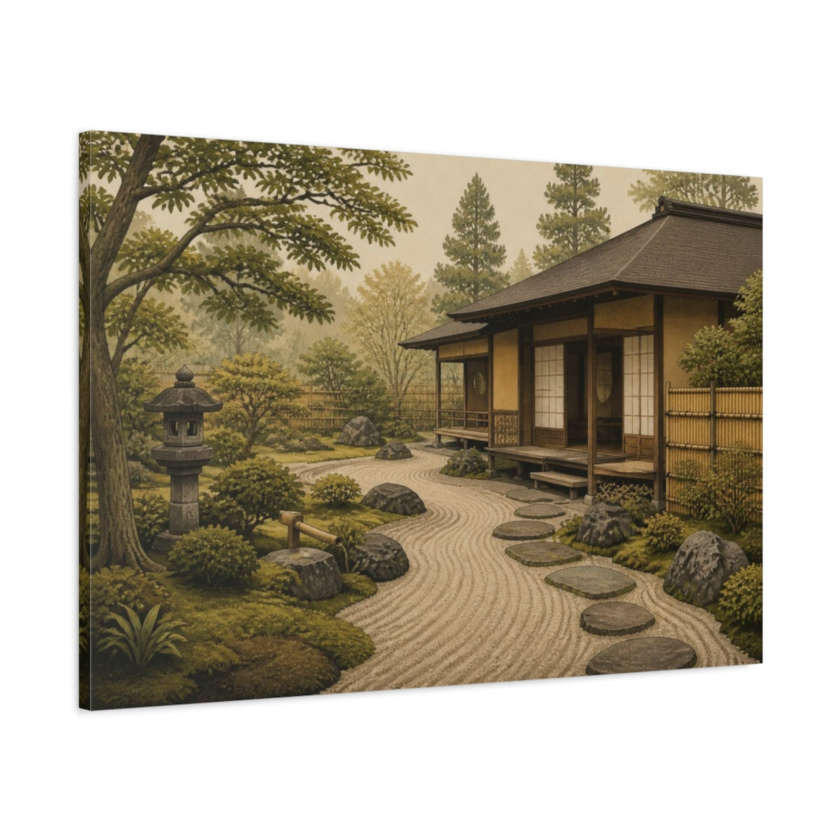 Main Mockup. Japanese Tea House Garden shown as canvas print