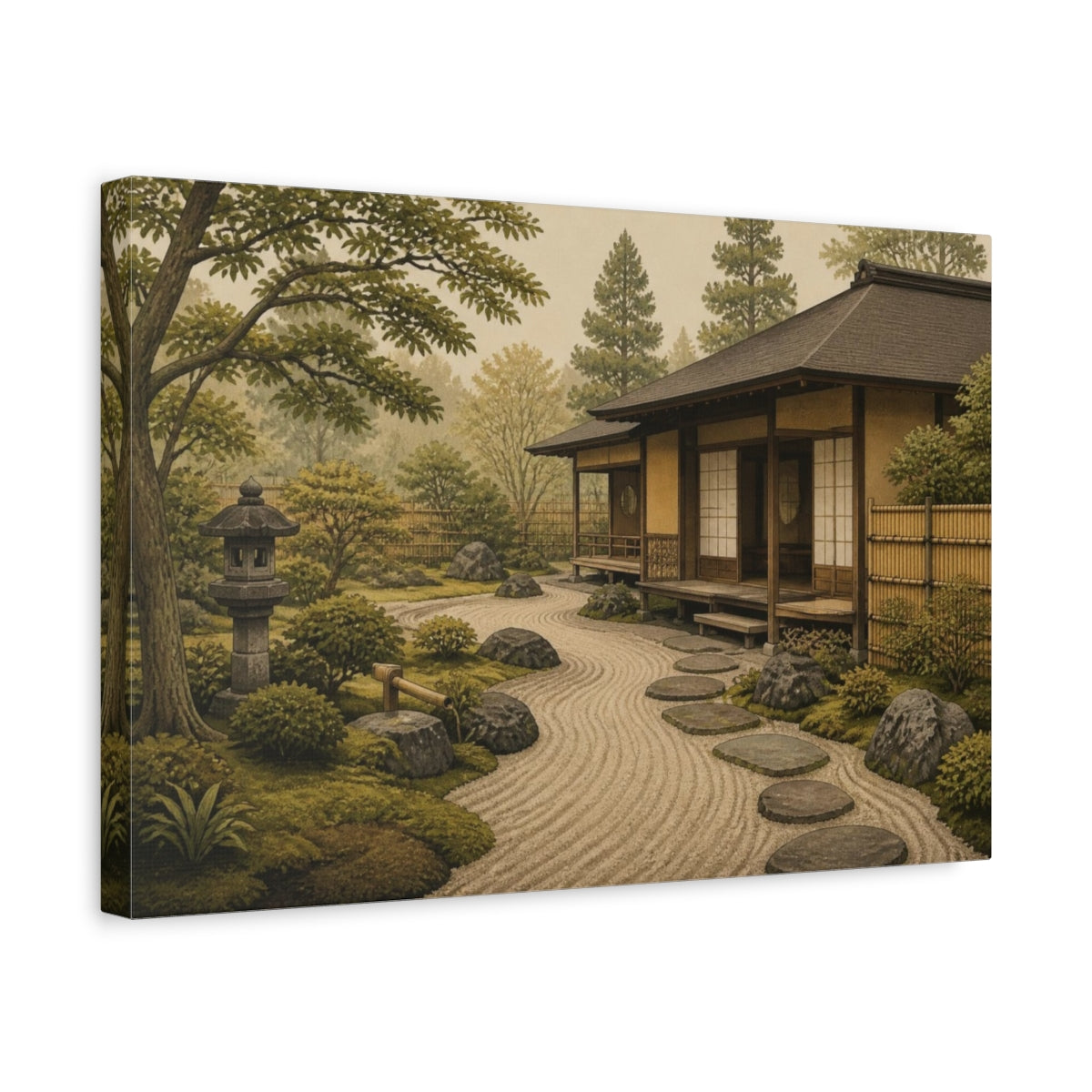 Side Mockup 4. Japanese Tea House Garden shown as canvas print