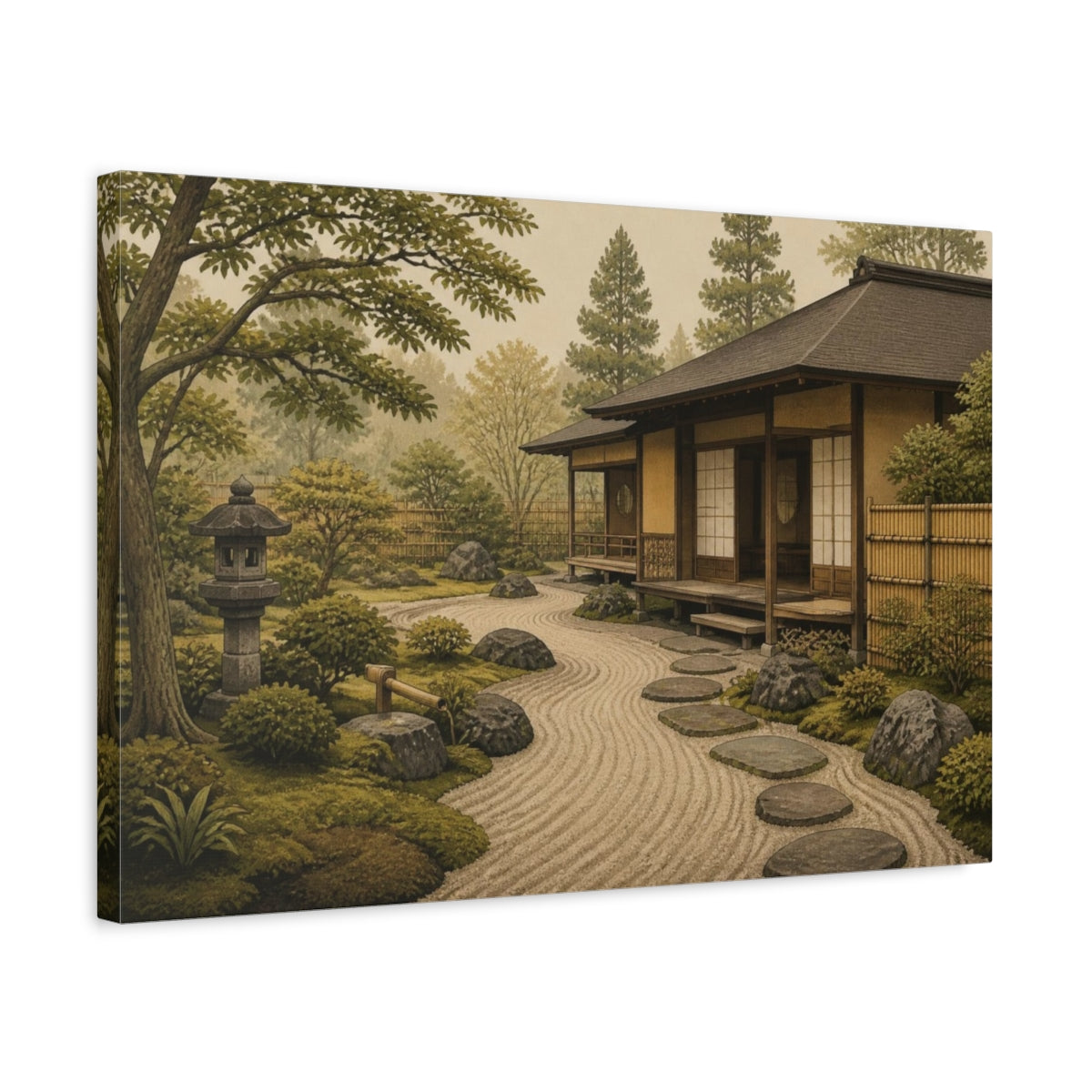 Side Mockup 3. Japanese Tea House Garden shown as canvas print