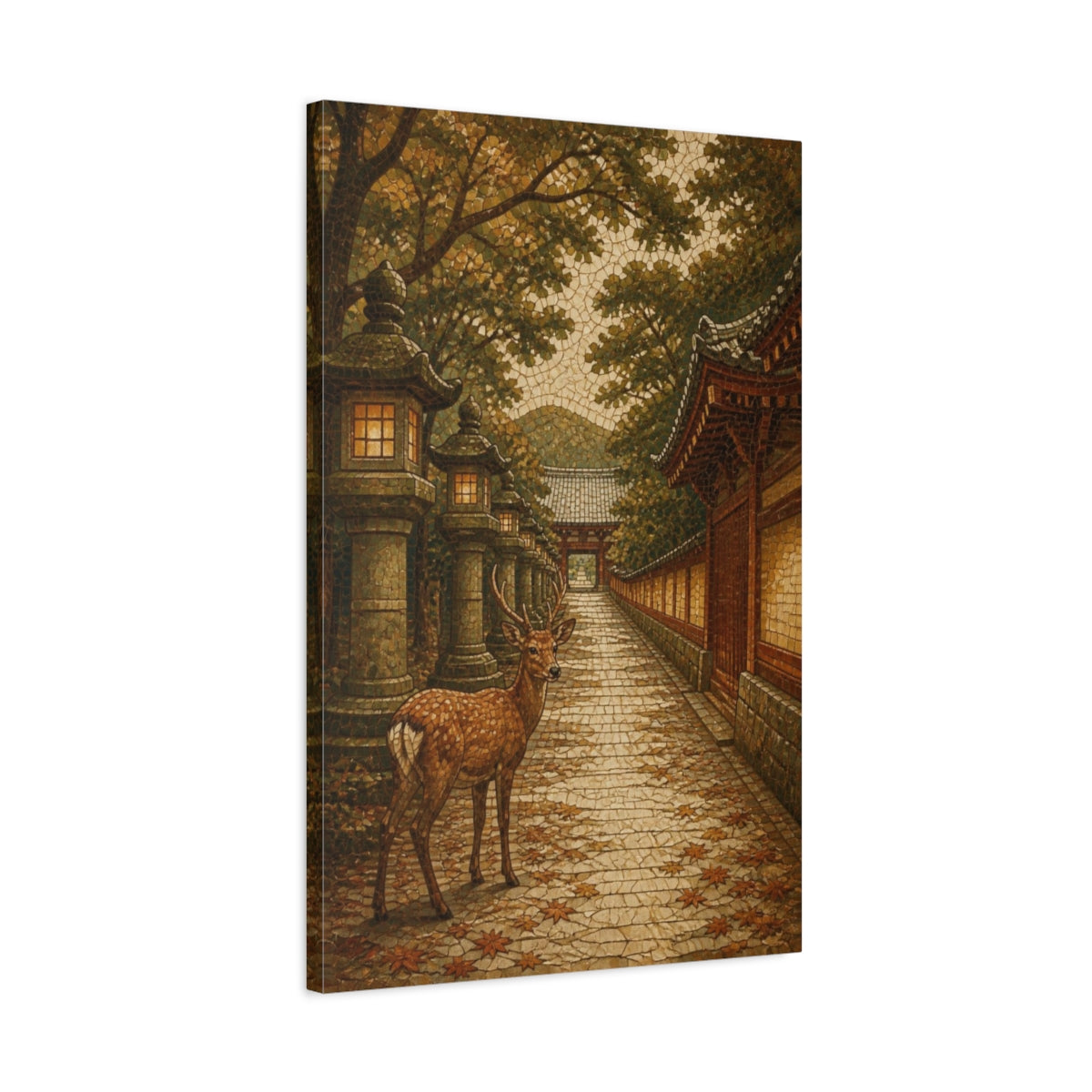 Side Mockup 2. Japanese Temple Deer shown as canvas print
