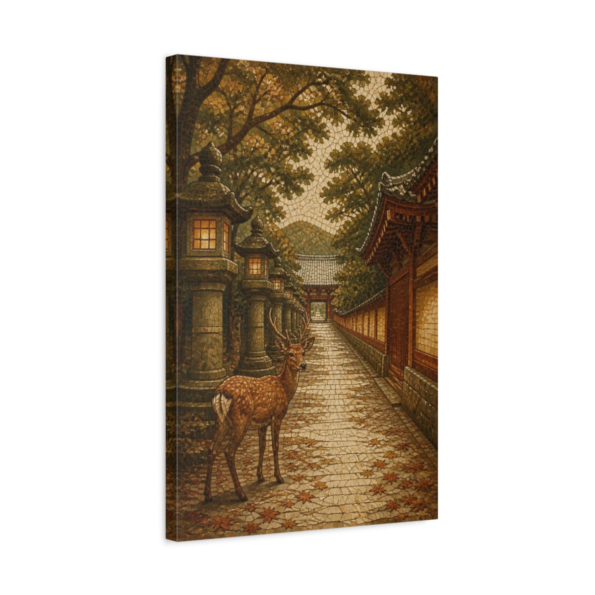 Side Mockup 3. Japanese Temple Deer shown as canvas print