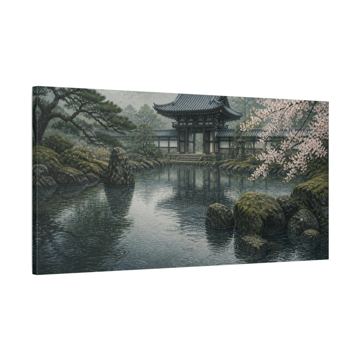Main Mockup. Japanese Temple Gate Pond shown as canvas print
