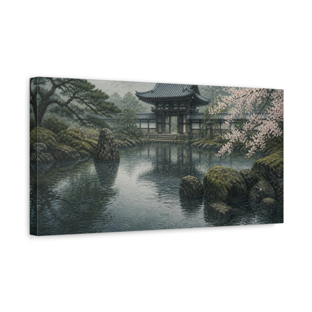 Side Mockup 3. Japanese Temple Gate Pond shown as canvas print