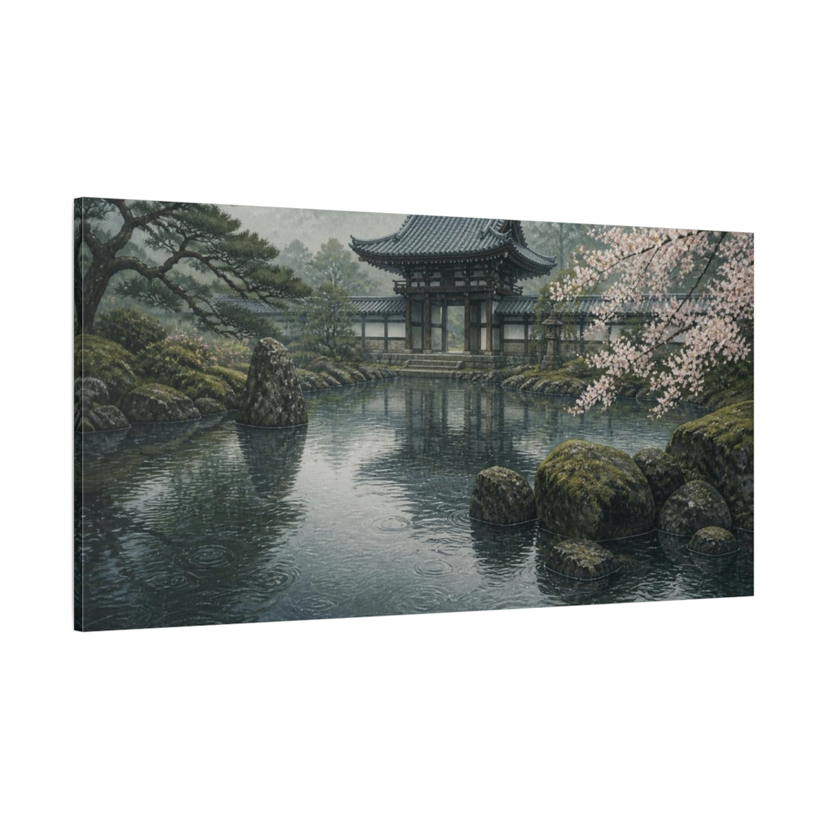 Side Mockup 2. Japanese Temple Gate Pond shown as canvas print