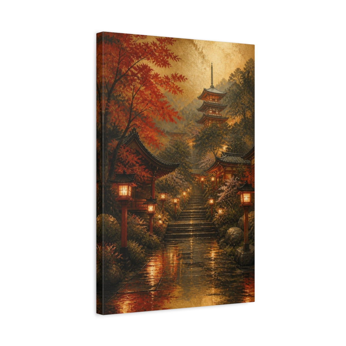 Side Mockup 3. Japanese Temple Steps shown as canvas print
