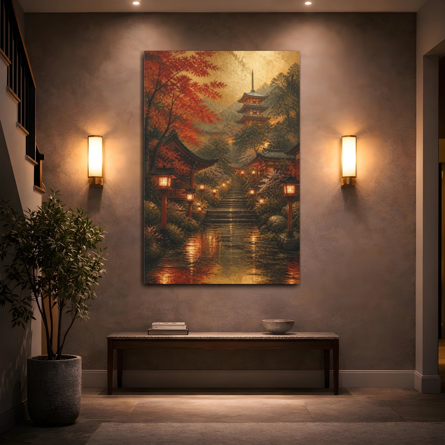 Mockup 2. Japanese Temple Steps shown as canvas print