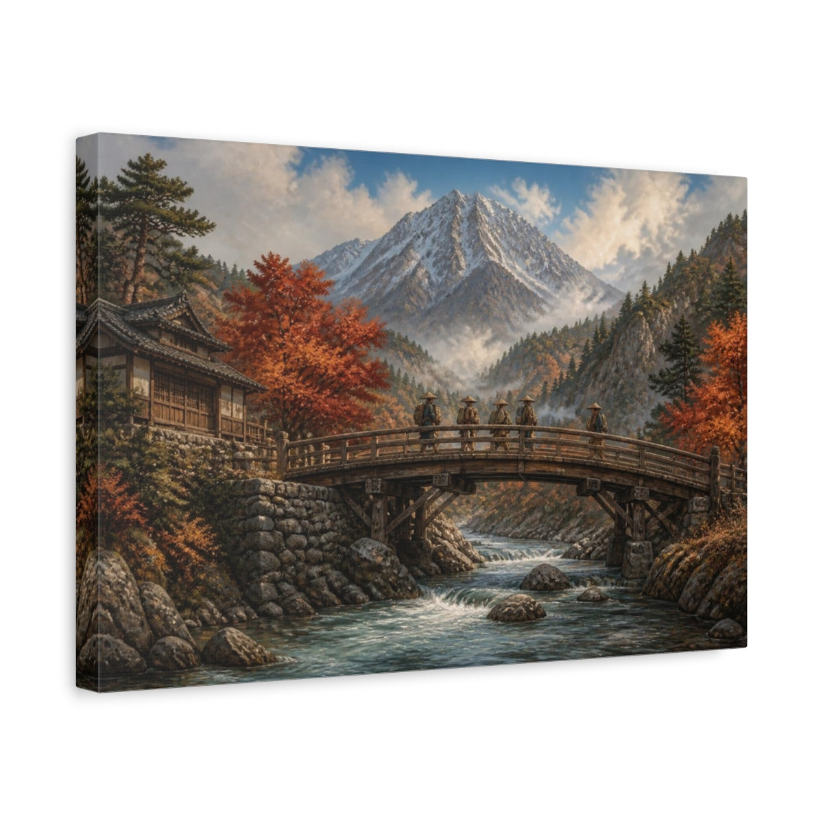 Side Mockup 4. Japanese Timber Bridge Crossing shown as canvas print
