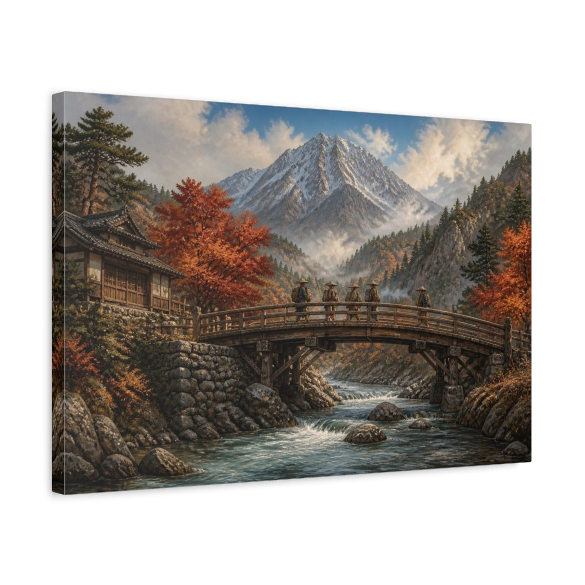 Side Mockup 3. Japanese Timber Bridge Crossing shown as canvas print