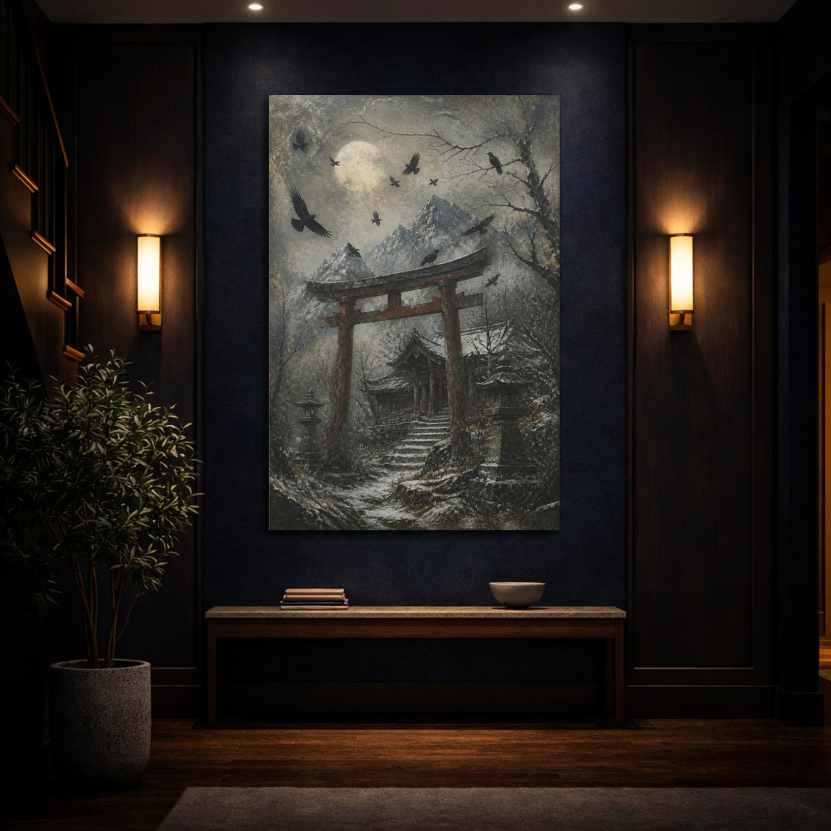 Mockup 4. Japanese Torii And Crows shown as canvas print