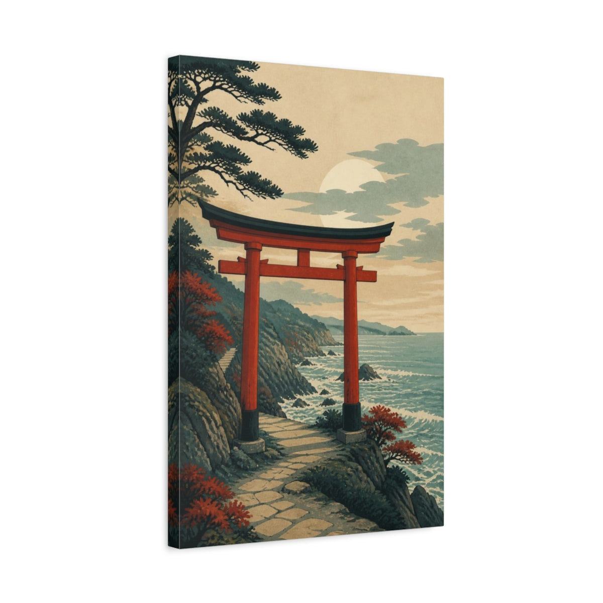 Side Mockup 3. Japanese Torii By Sea shown as canvas print