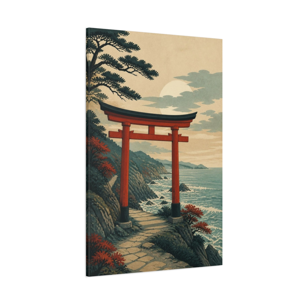 Side Mockup 1. Japanese Torii By Sea shown as canvas print