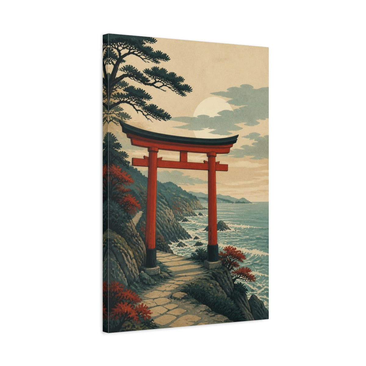 Side Mockup 2. Japanese Torii By Sea shown as canvas print